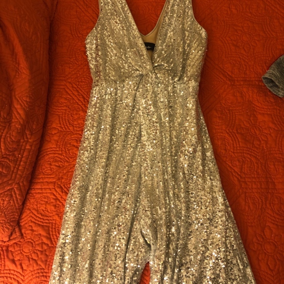 Glam Silver Sequin Jumpsuit - Picture 2 of 2